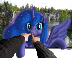 Size: 2000x1600 | Tagged: safe, artist:deathpwny, princess luna, human, boop, breaking the fourth wall, fluffy, hand