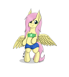 Size: 2532x2820 | Tagged: safe, artist:wapamario63, fluttershy, pegasus, pony, :3, bipedal, bra, bra on pony, clothes, cute, pants, shyabetes, solo, wings