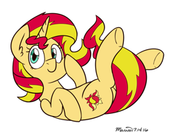 Size: 1131x859 | Tagged: safe, artist:melodicmarzipan, sunset shimmer, pony, unicorn, cute, shimmerbetes, simple background, solo, transparent background, upside down