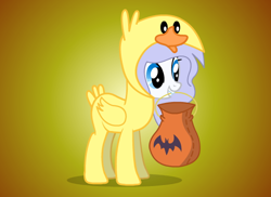 Size: 550x400 | Tagged: safe, artist:adamanimationz, oc, oc only, oc:lucky duck, duck pony, clothes, costume, cute, duck costume, halloween, nightmare night, solo