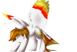 Size: 3300x2200 | Tagged: safe, artist:bravefleet, oc, oc only, oc:brave fleet, pegasus, pony, eyes closed, lazy shading, open mouth, solo, spread wings, standing, tail feathers, yawn