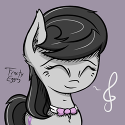 Size: 480x480 | Tagged: safe, artist:frostyeggnog, octavia melody, earth pony, pony, bowtie, chest fluff, cute, ear fluff, eyes closed, female, simple background, smiling, solo, tavibetes