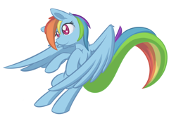 Size: 1024x706 | Tagged: safe, artist:dusthiel, rainbow dash, pegasus, pony, blue coat, blue wings, female, mare, multicolored mane, simple background, smiling, solo