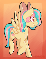 Size: 804x1024 | Tagged: safe, artist:stormswirl1, oc, oc only, oc:vanilla ganache, pegasus, pony, female, hair bow, mare, solo