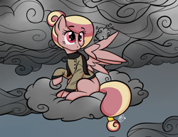 Size: 1100x850 | Tagged: safe, artist:sweetsismagic, oc, oc only, oc:hearth feather, pegasus, pony, fallout equestria, clothes, cloud, commission, deviantart commission, female, mare, sitting, solo