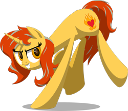 Size: 2381x2073 | Tagged: safe, artist:zacatron94, oc, oc only, oc:cinderheart, pony, unicorn, action pose, female, golden eyes, lineless, solo