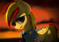 Size: 3500x2500 | Tagged: safe, artist:avastin4, oc, oc only, pegasus, pony, solo, sunglasses, sunset, wonderbolts