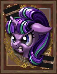 Size: 700x900 | Tagged: safe, artist:harwick, starlight glimmer, pony, unicorn, angry, equal sign, floppy ears, glare, gritted teeth, harwick's sun/moon portraits, nose wrinkle, portrait, solo