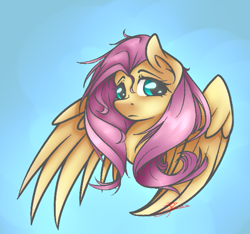 Size: 579x543 | Tagged: safe, artist:rosejule, fluttershy, pegasus, pony, bust, gradient background, looking at you, portrait, solo, spread wings