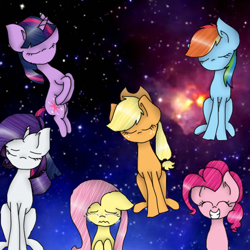 Size: 512x512 | Tagged: safe, artist:vicky181, applejack, fluttershy, pinkie pie, rainbow dash, rarity, twilight sparkle, earth pony, pegasus, pony, unicorn, giant pony, macro, mane six, pony bigger than a planet, space, universe