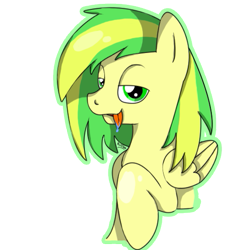 Size: 517x526 | Tagged: safe, artist:kotelen, oc, oc only, oc:wooden toaster, pegasus, pony, bedroom eyes, drool, drool string, female, glaze, looking at you, open mouth, solo, tongue out