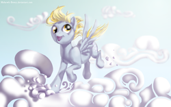 Size: 1280x800 | Tagged: safe, artist:mohawkmax, derpy hooves, pegasus, pony, cloud, female, mare, solo