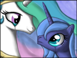 Size: 5184x3888 | Tagged: safe, artist:dragmodnotloc, princess celestia, princess luna, alicorn, pony, crying, s1 luna