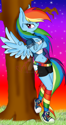 Size: 1024x1941 | Tagged: safe, artist:pvrii, rainbow dash, anthro, clothes, converse, rainbow socks, shoes, sneakers, socks, solo, striped socks, tomboy, watermark