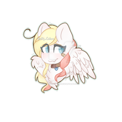 Size: 800x800 | Tagged: safe, artist:fluffycolors, oc, oc only, oc:angel heart, pegasus, pony, blue eyes, charm, collar, digital art, female, fluffy, portrait, solo, watermark