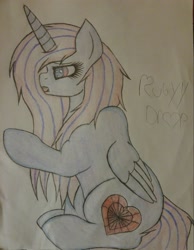 Size: 1971x2536 | Tagged: safe, artist:teardrop, oc, oc only, oc:rubyy drop, alicorn, pony, colored, female, mare, muscles, traditional art