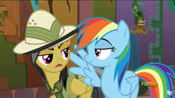 Size: 2208x1242 | Tagged: safe, screencap, a.k. yearling, daring do, rainbow dash, pegasus, pony, stranger than fan fiction, cute, wings