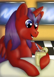 Size: 600x849 | Tagged: safe, artist:fishiewishes, oc, oc only, oc:saethwr, alicorn, pony, juice, lemonade