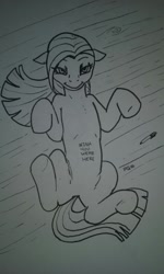 Size: 480x800 | Tagged: safe, artist:pony quarantine, pinkie pie, earth pony, pony, belly, black and white, female, grayscale, kitchen eyes, looking at you, mare, marker, marker drawing, monochrome, pinkamena diane pie, traditional art