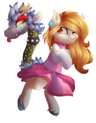 Size: 3127x4000 | Tagged: safe, artist:rue-willings, oc, oc only, oc:bovia, bowser, clothes, cosplay, costume, dress, princess peach, super mario bros.