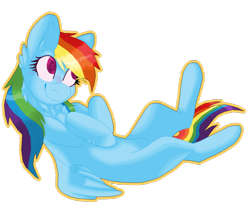 Size: 1024x888 | Tagged: safe, artist:cleiote, rainbow dash, pegasus, pony, blushing, chest fluff, on back, simple background, smiling, solo, transparent background