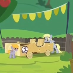 Size: 372x377 | Tagged: safe, screencap, crackle pop, derpy hooves, pegasus, pony, the cart before the ponies, female, mare