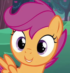 Size: 463x479 | Tagged: safe, screencap, scootaloo, pegasus, pony, the cart before the ponies, cropped, cute, cutealoo, diabetes, female, filly, smiling, solo, spread wings, wings