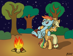 Size: 5188x3984 | Tagged: safe, artist:mkogwheel, derpibooru import, applejack, rainbow dash, earth pony, pegasus, pony, arson, campfire, gasoline, rainbow dumb