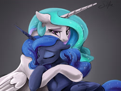 Size: 2944x2204 | Tagged: safe, artist:silfoe, derpibooru import, princess celestia, princess luna, alicorn, pony, affection, cute, eyes closed, female, hug, mare, royal sisters, royal sketchbook, silfoe is trying to murder us, sisterly love, sisters, sweet dreams fuel, weapons-grade cute