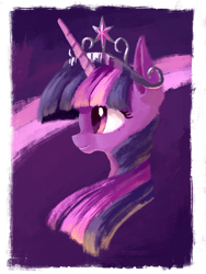 Size: 1107x1476 | Tagged: safe, artist:plainoasis, twilight sparkle, twilight sparkle (alicorn), alicorn, pony, bust, crown, element of magic, jewelry, portrait, regalia, solo