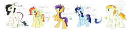 Size: 3100x771 | Tagged: safe, artist:yaaaco, derpibooru import, princess celestia, trixie, oc, oc only, alicorn, hybrid, pony, female, interspecies offspring, magical lesbian spawn, male, offspring, parent:applejack, parent:discord, parent:fluttershy, parent:princess celestia, parent:rainbow dash, parent:rarity, parent:trixie, parent:twilight sparkle, parents:dislestia, parents:flutterdash, parents:rarijack, parents:soarinfire, parents:twixie