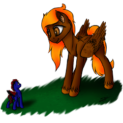 Size: 2000x2000 | Tagged: safe, artist:speed-chaser, oc, oc only, oc:blaze firehoof, oc:speed chaser, pegasus, pony, macro, micro, simple background, size difference, transparent background, unshorn fetlocks