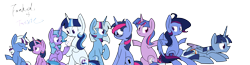 Size: 6554x1700 | Tagged: safe, artist:yaaaco, derpibooru import, oc, oc only, oc:aurora, oc:nebula, interdimensional siblings, magical lesbian spawn, offspring, parent:trixie, parent:twilight sparkle, parents:twixie, simple background, transparent background