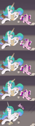 Size: 1050x3750 | Tagged: safe, artist:silfoe, derpibooru import, princess cadance, princess celestia, alicorn, pony, animated, bloodshot eyes, book, bouncing, caffeine, coffee, comic, female, filly, floppy ears, frown, hyperactive, magic, mare, missing accessory, oh crap face, open mouth, prone, reading, royal sketchbook, smiling, telekinesis, wide eyes, xk-class end-of-the-world scenario, younger
