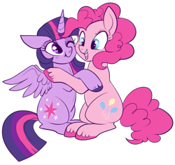 Size: 573x539 | Tagged: safe, artist:lulubell, derpibooru import, pinkie pie, twilight sparkle, twilight sparkle (alicorn), alicorn, earth pony, pony, female, lesbian, mare, shipping, simple background, transparent background, twinkie, unshorn fetlocks