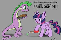 Size: 1280x853 | Tagged: safe, artist:silfoe, derpibooru import, spike, twilight sparkle, twilight sparkle (alicorn), alicorn, dragon, pony, book, female, mare, pinky and the brain, royal sketchbook