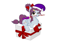 Size: 1650x1200 | Tagged: safe, artist:yooyfull, oc, oc only, oc:aerial soundwaves, candy, candy cane, clothes, food, hat, present, santa hat, socks, solo