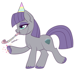 Size: 520x488 | Tagged: safe, artist:lulubell, derpibooru import, maud pie, hat, party hat, party horn, simple background, solo, transparent background