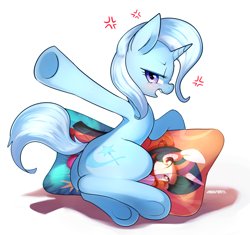 Size: 1456x1371 | Tagged: safe, artist:maren, derpibooru import, trixie, twilight sparkle, pony, unicorn, angry, armpits, body pillow, female, lesbian, mare, pillow, shipping, solo, twixie, underhoof