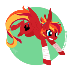 Size: 950x950 | Tagged: safe, artist:raygirl, oc, oc only, oc:fire strike, pegasus, pony, bandage, cutie mark, female, grin, hooves, lineless, mare, smiling, solo, spread wings, wings