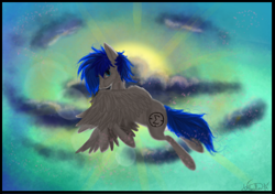 Size: 1704x1200 | Tagged: safe, artist:king-wilku, oc, oc only, oc:sapphire sights, pegasus, pony, flying, sky, solo