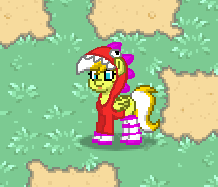 Size: 218x187 | Tagged: safe, artist:hyperwave9000, edit, oc, oc only, oc:vanillablitz, dinosaur, clothes, hoodie, pony town, socks, solo, striped socks