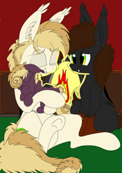 Size: 2116x3000 | Tagged: safe, artist:meowmavi, oc, oc only, oc:rakka, bat pony, pony, cute, explicit source, family, female, filly, fireplace, male, offspring, straight