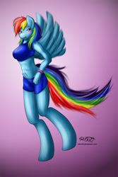 Size: 1000x1501 | Tagged: safe, artist:sikdrift, derpibooru import, rainbow dash, anthro, breasts, female, rainboob dash, solo