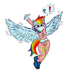 Size: 832x858 | Tagged: safe, artist:ganusel, derpibooru import, rainbow dash, anthro, belly button, blushing, clothes, midriff, pajamas