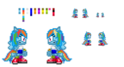 Size: 1021x550 | Tagged: safe, artist:mysterio2448, artist:zookinator-hedgie, derpibooru import, rainbow dash, anthro, plantigrade anthro, pixel art, simple background, sonic the hedgehog (series), sonicified, sprite, style emulation, white background