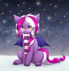 Size: 540x554 | Tagged: safe, oc, oc only, oc:polaris, bat pony, pony, clothes, cute, glasses, scarf, snow