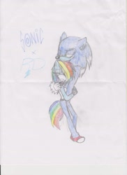 Size: 2550x3501 | Tagged: safe, artist:marioandsoniccompany, derpibooru import, rainbow dash, anthro, crossover, crossover shipping, female, interspecies, love, male, shipping, sonic the hedgehog, sonic the hedgehog (series), sonic the werehog, sonicdash, straight