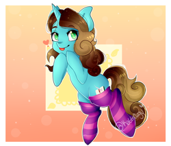 Size: 2000x1700 | Tagged: dead source, safe, artist:kattrilogy, oc, oc only, oc:shimmer seadrift, clothes, socks, solo, striped socks