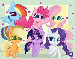 Size: 4332x3408 | Tagged: safe, artist:ashee, applejack, fluttershy, pinkie pie, rainbow dash, rarity, twilight sparkle, twilight sparkle (alicorn), alicorn, earth pony, pegasus, pony, unicorn, chibi, cute, dashabetes, diapinkes, group, heart, jackabetes, mane six, raribetes, shyabetes, twiabetes, wingding eyes